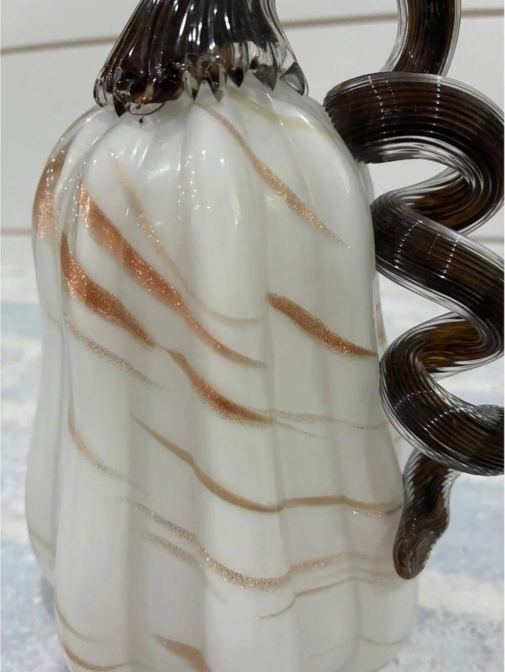 Decorative Glass Pumpkin Figurine with Swirled Stem